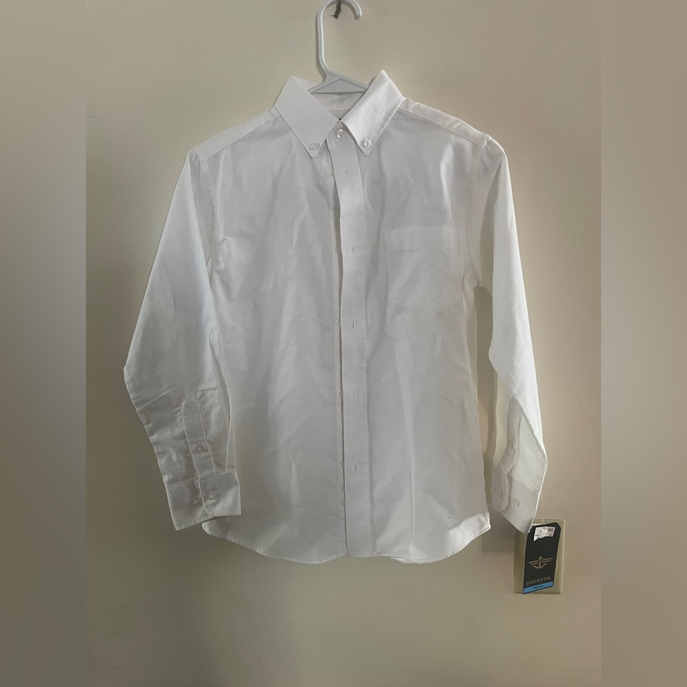 Boys white dockers button down shirt.